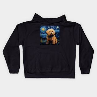 Cute Puli Dog Puppy Brown Painted in Starry Night style Kids Hoodie